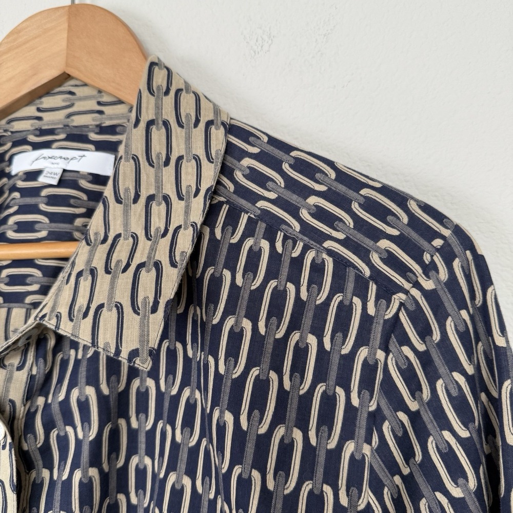 Foxcroft Taylor Stripe Chain Long Sleeve Button Up Womens Size 24W Bit & Bridle - Picture 2 of 8